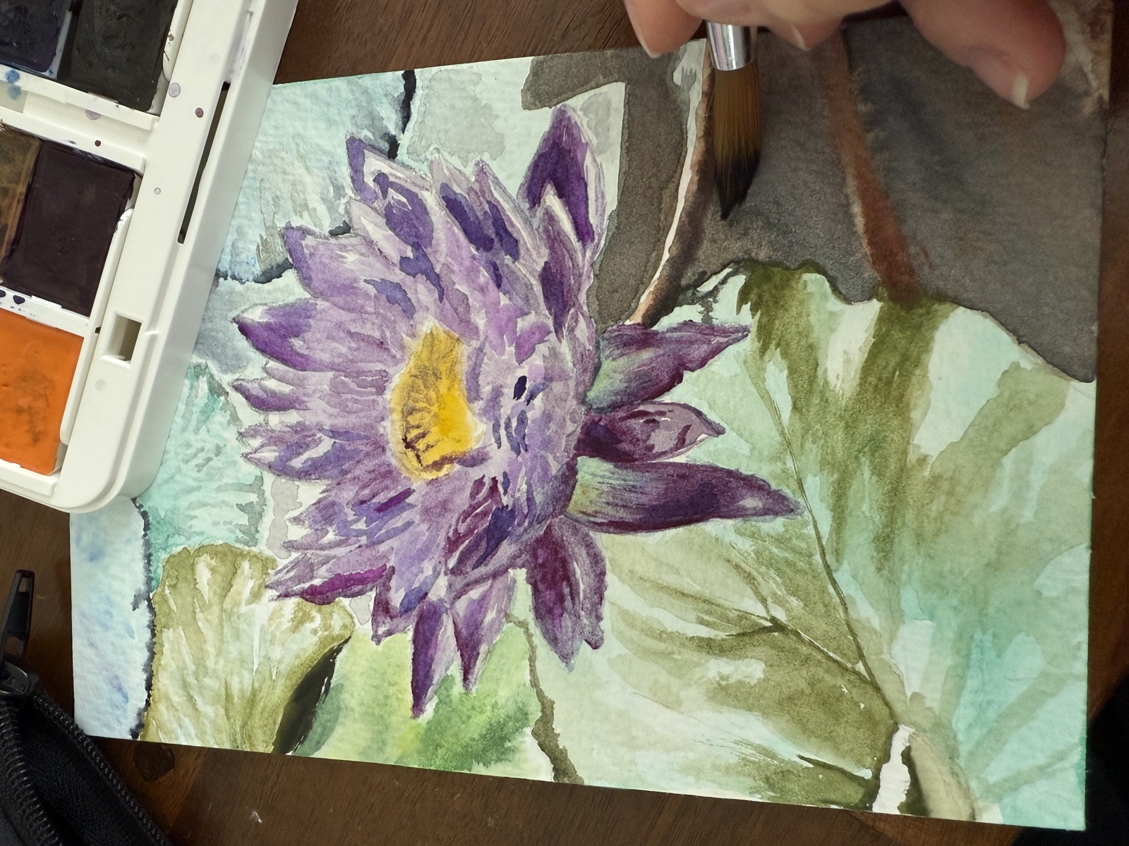 Lotus, a watercolor study by Gulnaz Khafizova